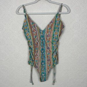 O’Neill Boho Floral One Piece Swimsuit Side Tie Adjustable Size XL Swim Beach